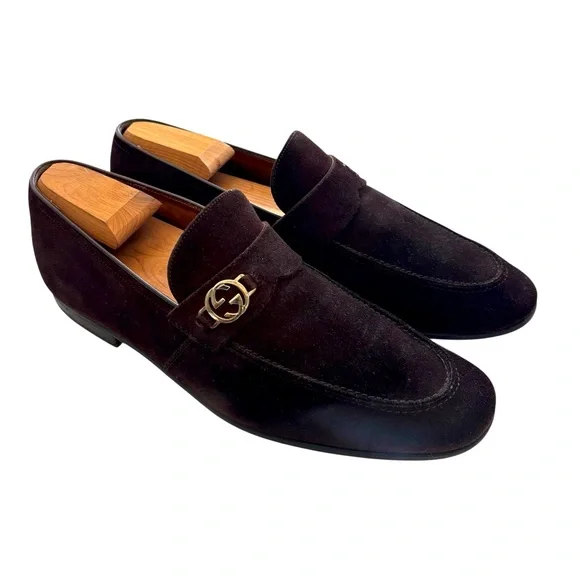 GUCCI Men's Brown Suede Loafers SZ 8.5D - Picture 1 of 15